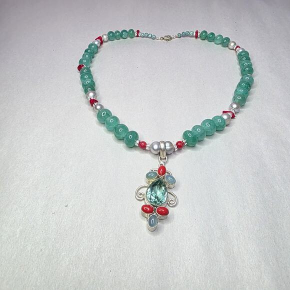 Amazon.com: Pearl Miner 925 Sterling Silver Emerald Green CZ  Emerald Stone Pearl Chalcedony Necklace Sterling Silver 925 Stamped Beaded New
